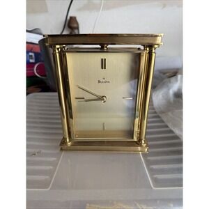 Bulova Brass Desk Clock & Photo Frame – Dual-Sided 3.5x5, Vintage Executive Gift